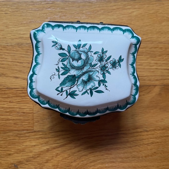 Antique Ceramic Green Floral Container